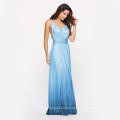 Hot sale sexy backless gradient color long gown dress for ladies elegant V-neck vestido de noche evening dress